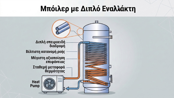 Μπόιλερ με μεγάλο εναλλάκτη για αντλία θερμότητας