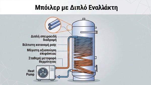 Μπόιλερ με μεγάλο εναλλάκτη για αντλία θερμότητας