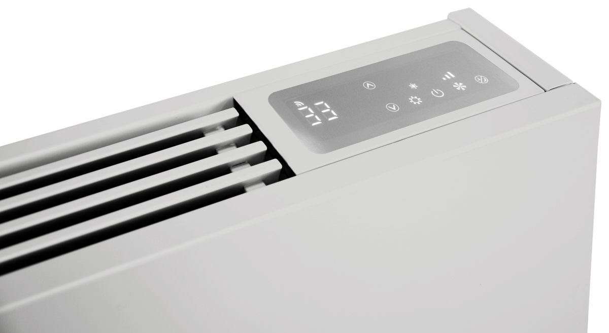 Fan coil Crystal SMART WiFi, κοντινό του πίνακα αφής στο επάνω μέρος της μονάδας
